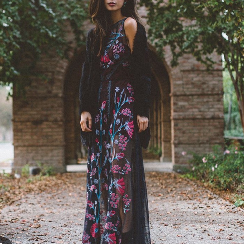 NWT Johnny Was Biya‎ Collection Lace Maxi Dress with Floral Embroidery Size XS